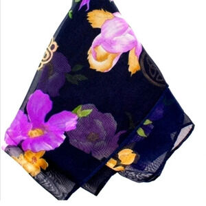 New Vintage Womens Black Purple Floral Scarf